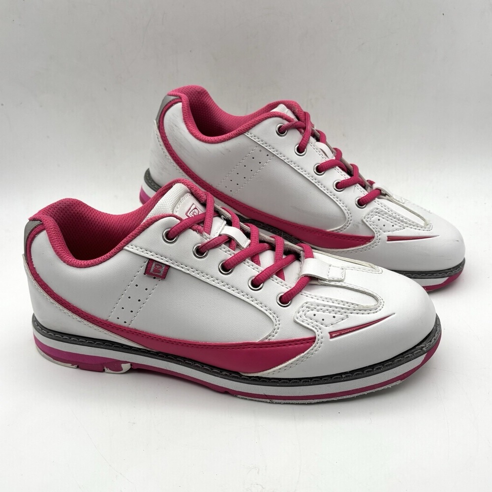 Brunswick Curve Pink & White Womens Bowling Shoes Size 8 Leather Lace-up